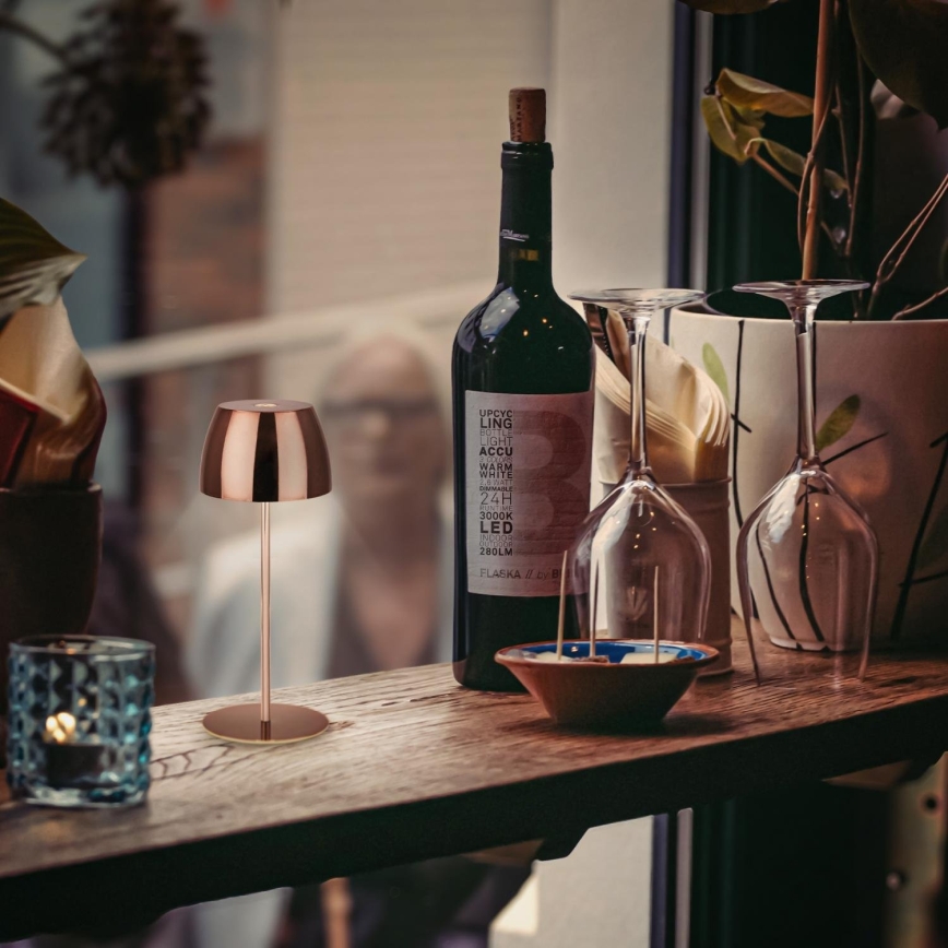 Briloner - MINI LED Rechargeable Dimmable Touch Outdoor Table Lamp, LED/2.5W/5V, IP44, 1800 mAh, Copper