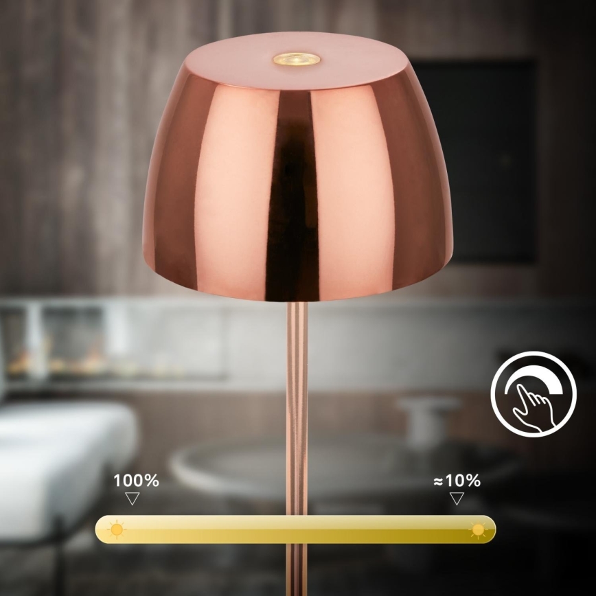 Briloner - MINI LED Rechargeable Dimmable Touch Outdoor Table Lamp, LED/2.5W/5V, IP44, 1800 mAh, Copper