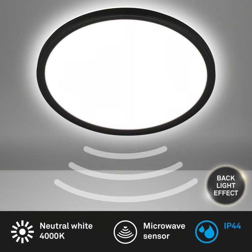 Briloner - MOVE LED Bathroom Ceiling Light with Motion Sensor, LED/18W/230V, IP44, Ø29 cm, Black