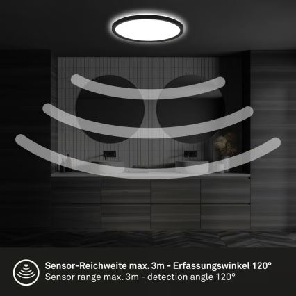 Briloner - MOVE LED Bathroom Ceiling Light with Motion Sensor, LED/18W/230V, IP44, Ø29 cm, Black