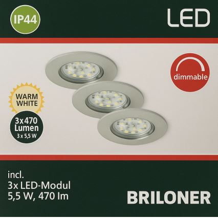 Briloner - SET 3x LED Dimmable bathroom recessed light LED/5,5W/230V IP44