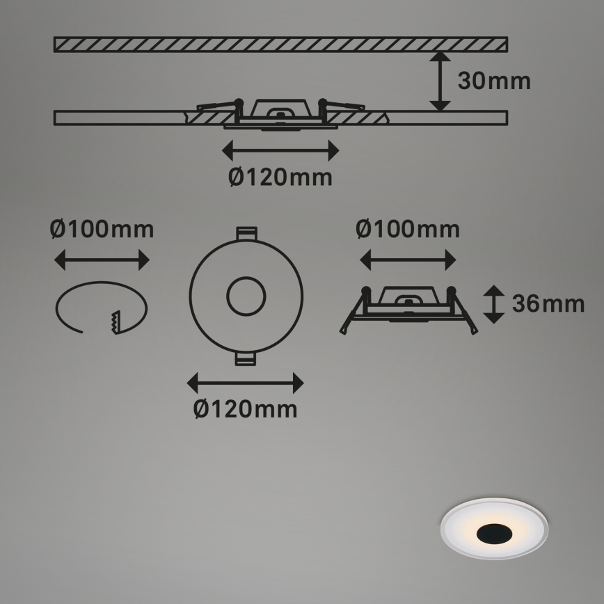 Briloner - SET 3x LED Bathroom recessed light LED/6W/230V IP44 black