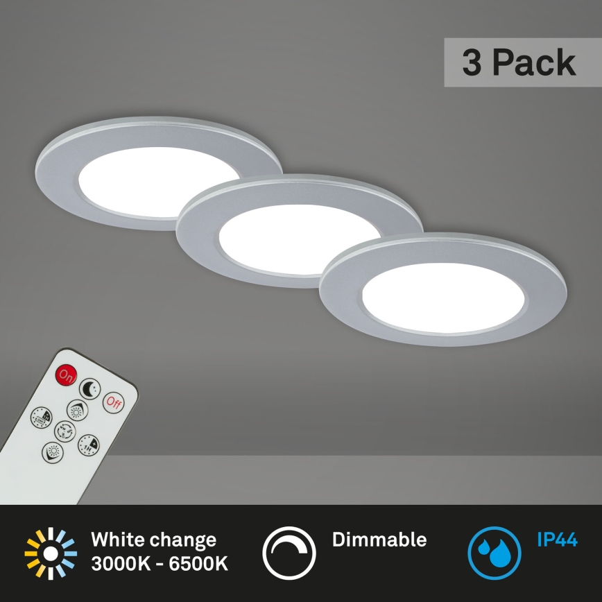Briloner - SET 3x LED Dimmable bathroom recessed light LED/4,8W/230V 3000-6500K IP44 + remote control