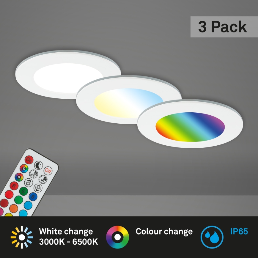 Briloner - SET 3x RGBW LED Dimmable bathroom recessed light LED/4,8W/230V 3000-6500K IP65 + remote control