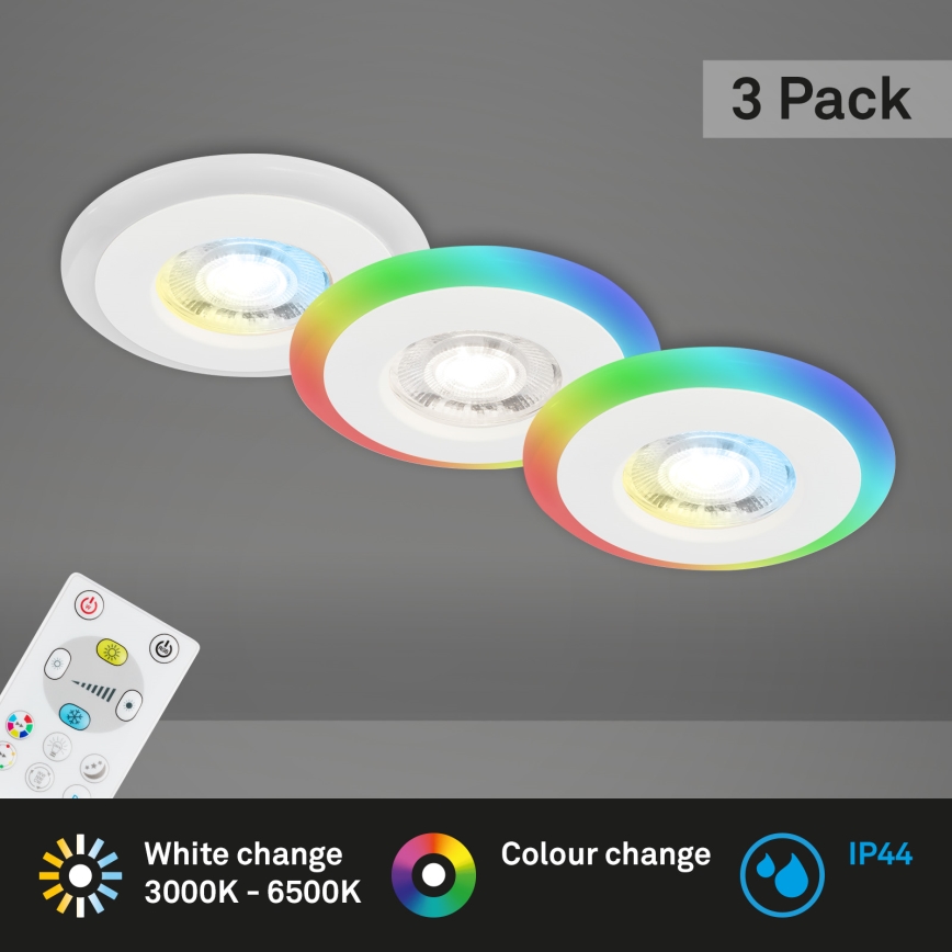 Briloner - SET 3x LED RGBW Dimmable bathroom recessed light LED/5W/230V 3000-6500K IP44 + remote control
