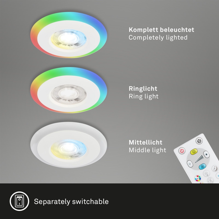 Briloner - SET 3x LED RGBW Dimmable bathroom recessed light LED/5W/230V 3000-6500K IP44 + remote control