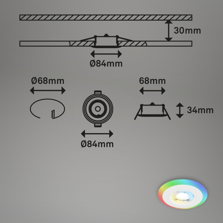 Briloner - SET 3x LED RGBW Dimmable bathroom recessed light LED/5W/230V 3000-6500K IP44 + remote control