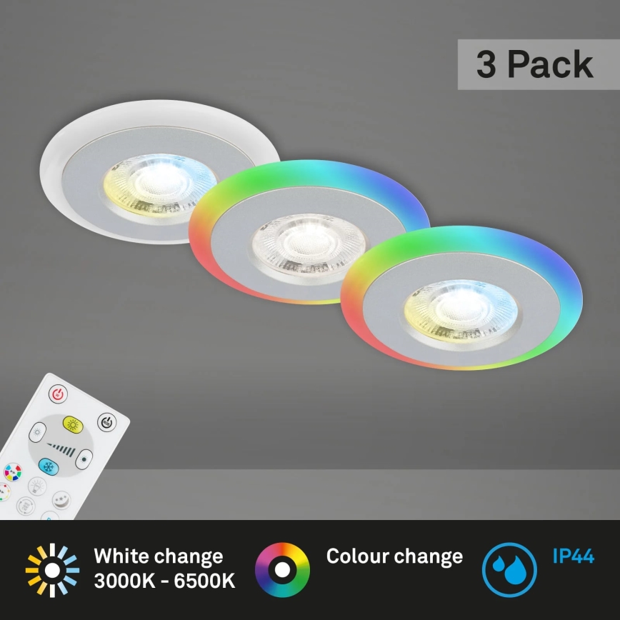 Briloner - SET 3x LED RGBW Dimmable bathroom recessed light LED/5W/230V 3000-6500K IP44 + remote control