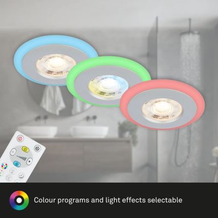 Briloner - SET 3x LED RGBW Dimmable bathroom recessed light LED/5W/230V 3000-6500K IP44 + remote control