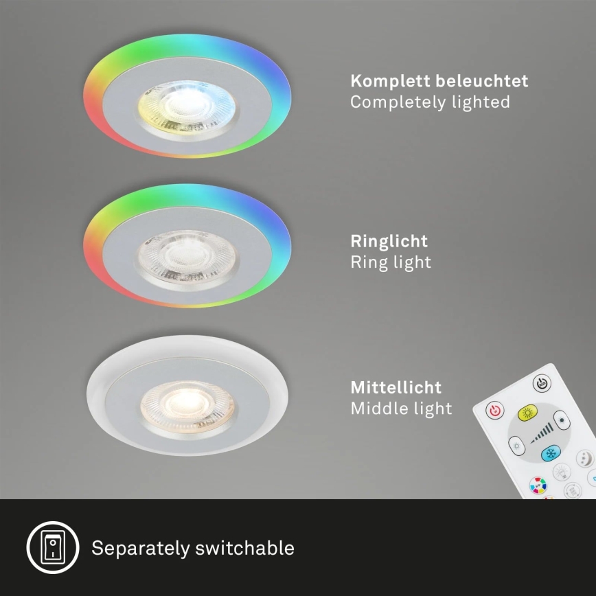 Briloner - SET 3x LED RGBW Dimmable bathroom recessed light LED/5W/230V 3000-6500K IP44 + remote control