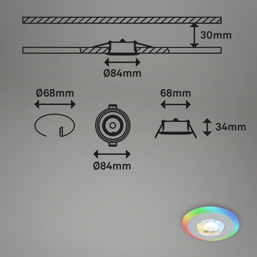 Briloner - SET 3x LED RGBW Dimmable bathroom recessed light LED/5W/230V 3000-6500K IP44 + remote control
