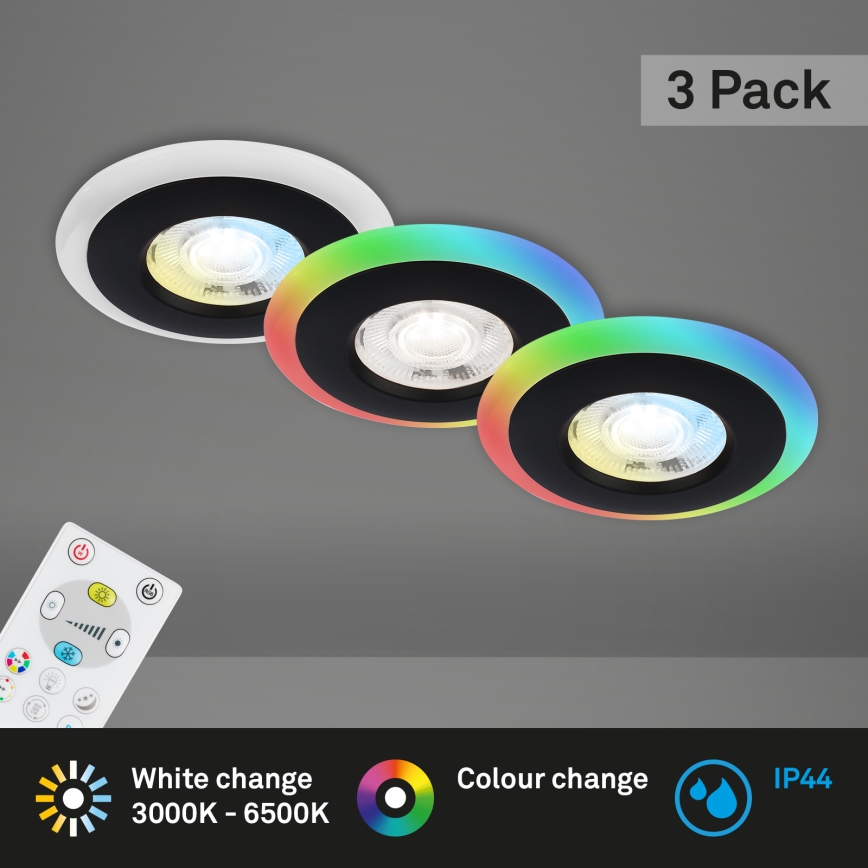 Briloner - SET 3x LED RGBW Dimmable bathroom recessed light LED/5W/230V 3000-6500K IP44 + remote control