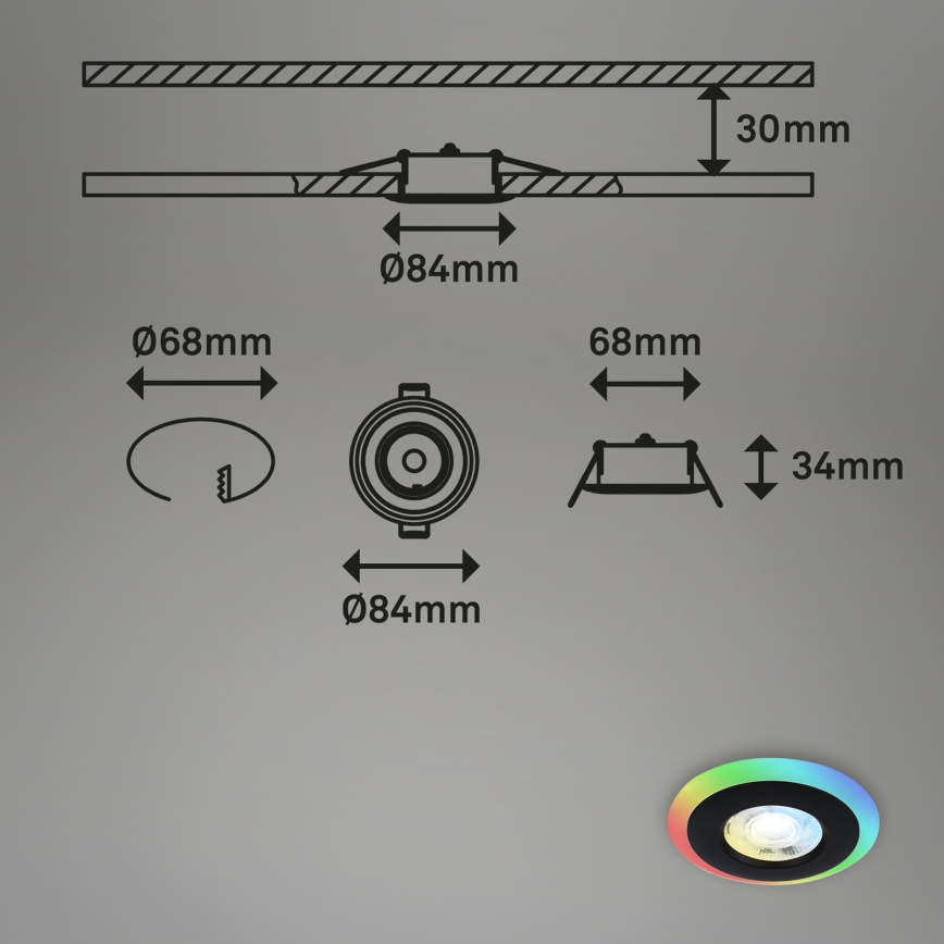 Briloner - SET 3x LED RGBW Dimmable bathroom recessed light LED/5W/230V 3000-6500K IP44 + remote control
