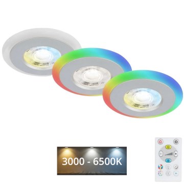 Briloner - SET 3x LED RGBW Dimmable bathroom recessed light LED/5W/230V 3000-6500K IP44 + remote control