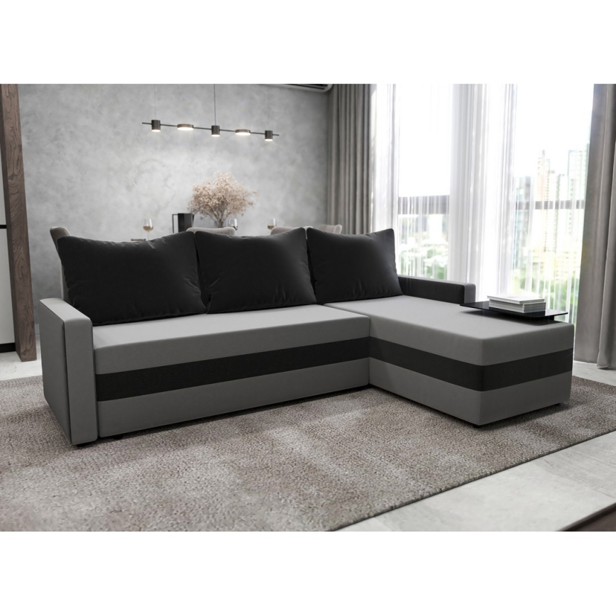 BRISTOL Upholstered Reversible L-Shaped Corner Sofa Bed, Gray/Black