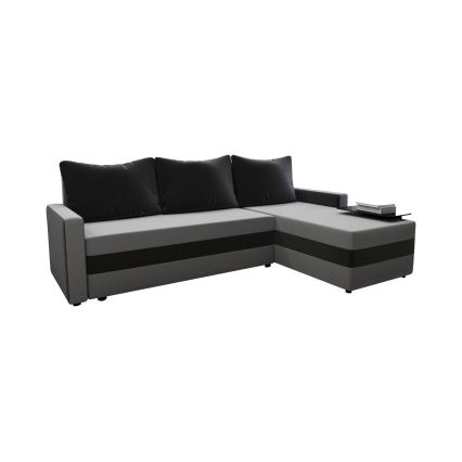 BRISTOL Upholstered Reversible L-Shaped Corner Sofa Bed, Gray/Black