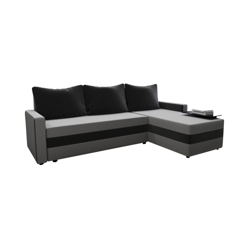BRISTOL Upholstered Reversible L-Shaped Corner Sofa Bed, Gray/Black