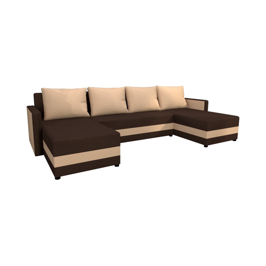 BRISTOL U-shaped Universal Upholstered Corner Sofa Bed — Brown/Beige