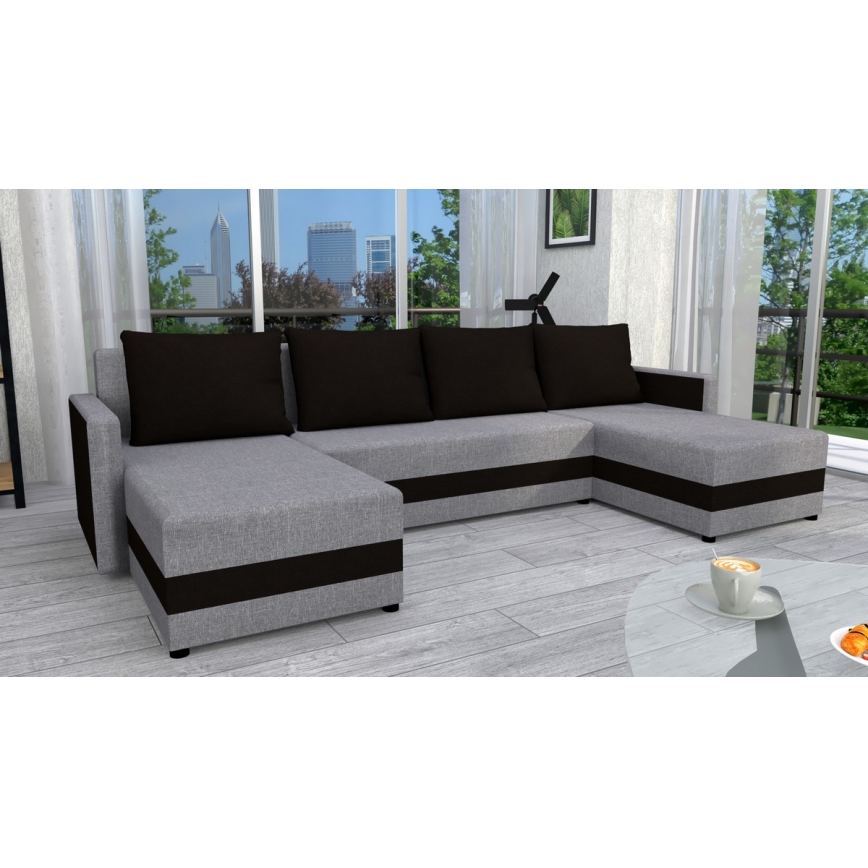 BRISTOL Upholstered Reversible U-Shaped Sofa Bed - Grey/Black