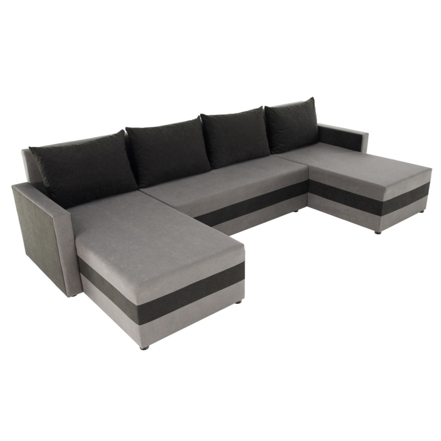BRISTOL Upholstered Reversible U-Shaped Sofa Bed - Grey/Black