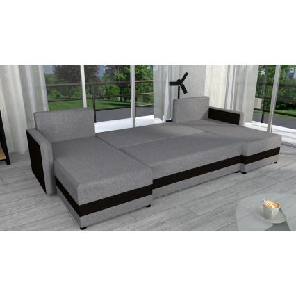 BRISTOL Upholstered Reversible U-Shaped Sofa Bed - Grey/Black