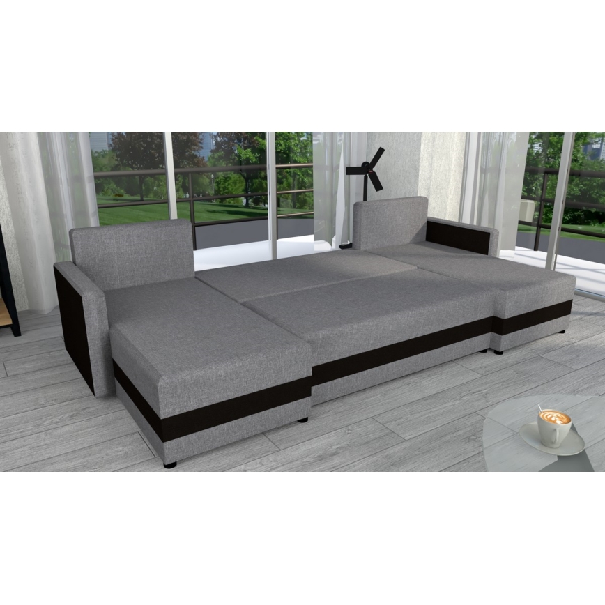 BRISTOL Upholstered Reversible U-Shaped Sofa Bed - Grey/Black