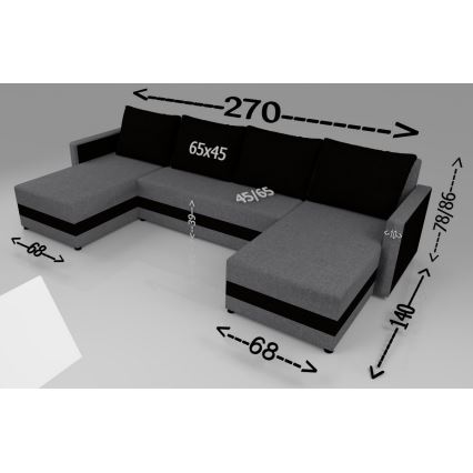 BRISTOL Upholstered Reversible U-Shaped Sofa Bed - Grey/Black