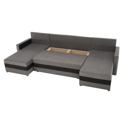 BRISTOL Upholstered Reversible U-Shaped Sofa Bed - Grey/Black