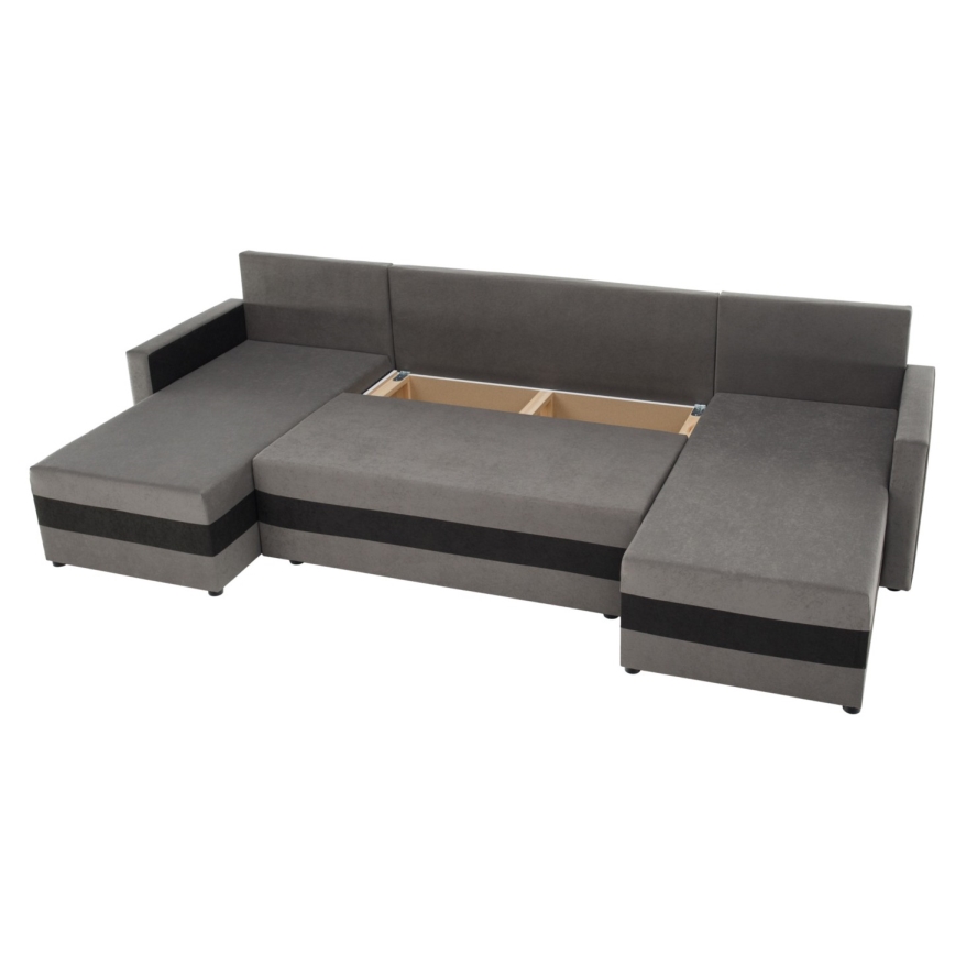 BRISTOL Upholstered Reversible U-Shaped Sofa Bed - Grey/Black