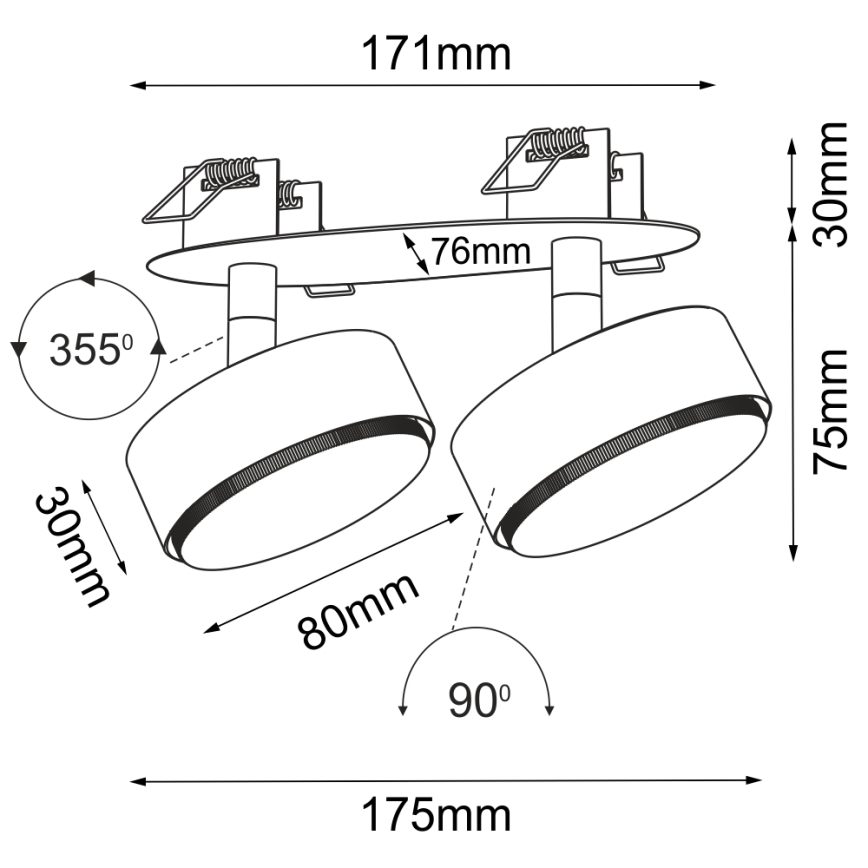 Brosline - Recessed ceiling spotlight 2xGX53/9W/230V black