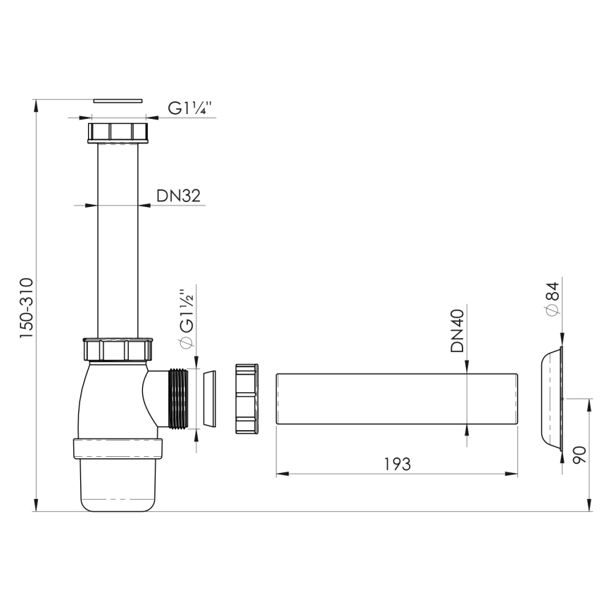 Bruckner - Basin trap DN40 white
