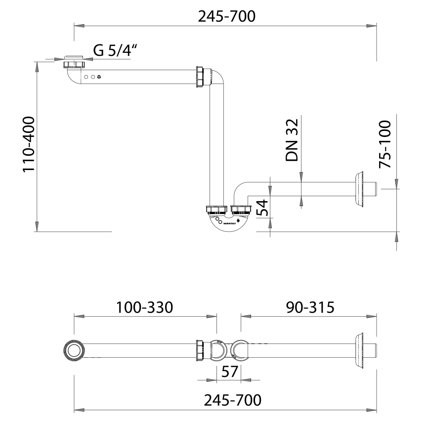 Bruckner - Basin trap furniture DN32 white