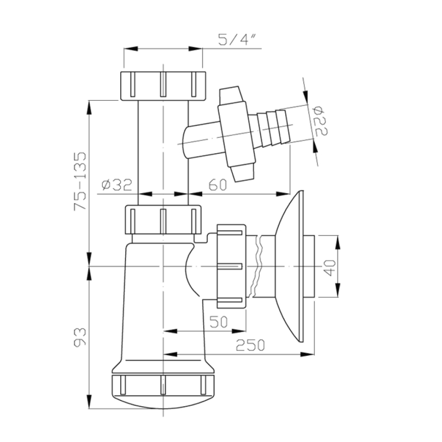 Bruckner - Basin trap with branch tailpiece DN40 white
