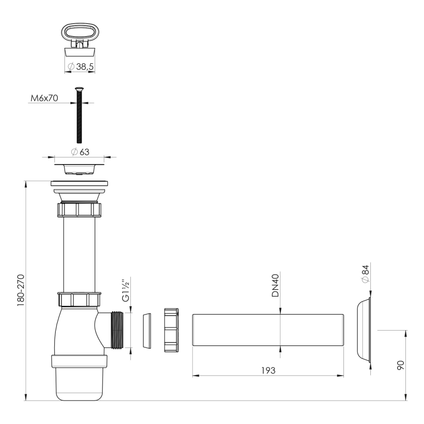 Bruckner - Basin trap with waste DN40 white/stainless steel