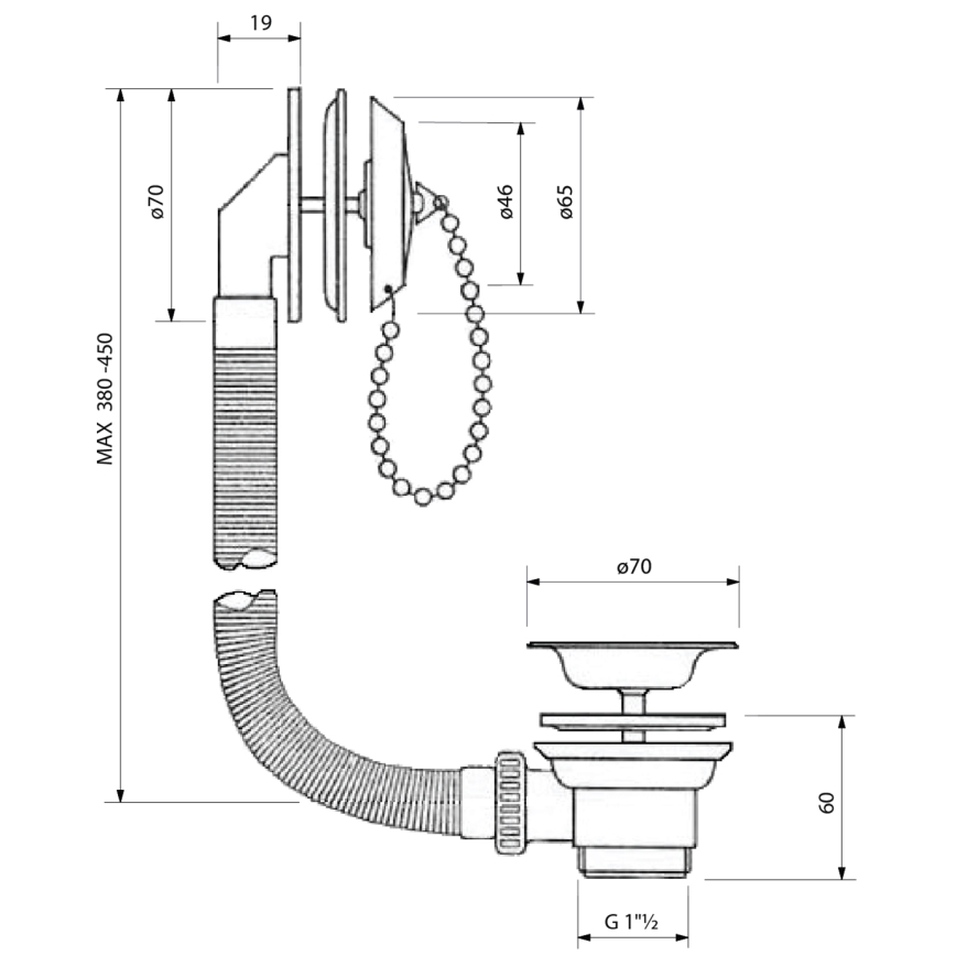 Bruckner - Bath set with plug on a chain stainless steel