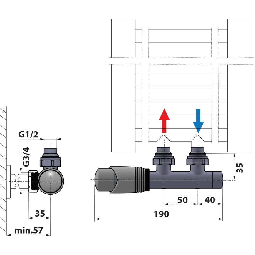 Bruckner - Thermostatic connection set for central connection WICHER white
