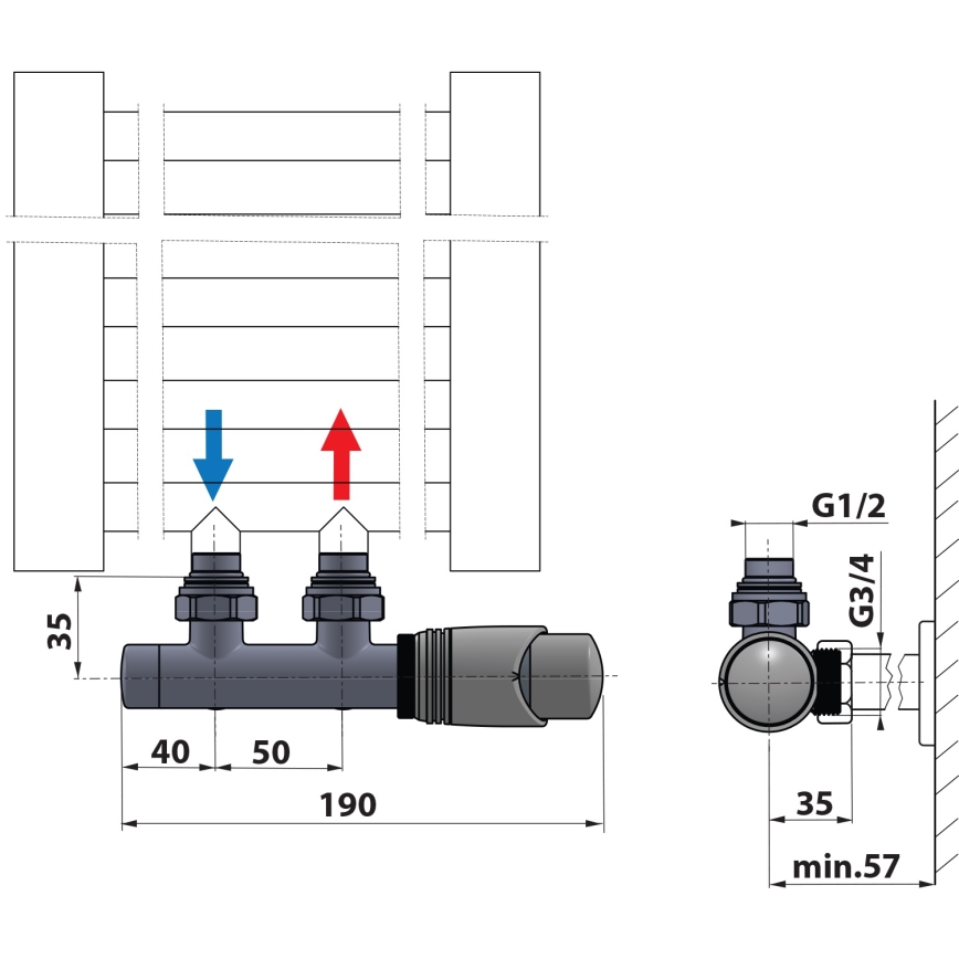 Bruckner - Thermostatic connection set for central connection WICHER white