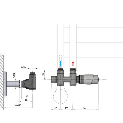 Bruckner - Thermostatic connection set for central connection WICHER COMBI white