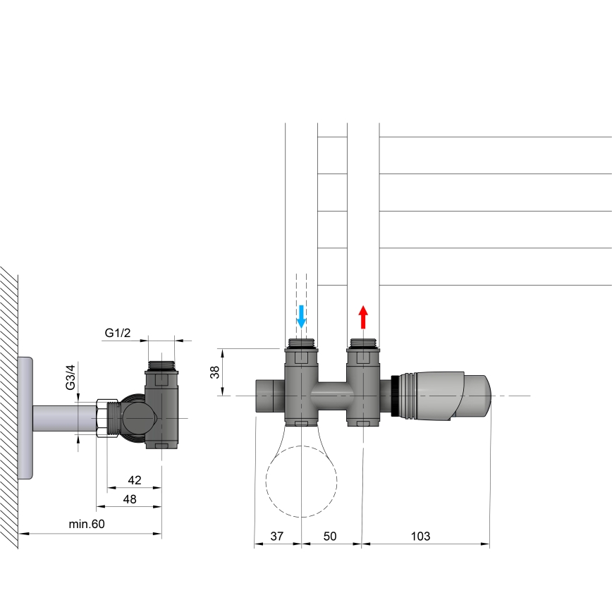 Bruckner - Thermostatic connection set for central connection WICHER COMBI white