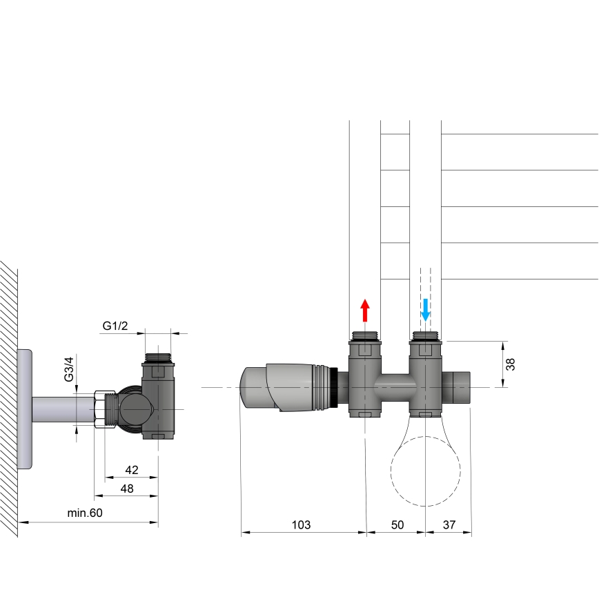Bruckner - Thermostatic connection set for central connection WICHER COMBI white