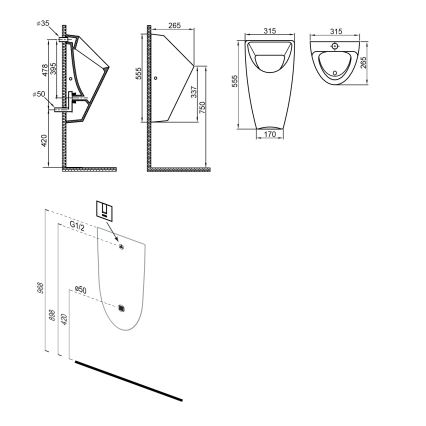 Bruckner - Urinal SCHWARN rear inlet, rear waste ceramics/matte black