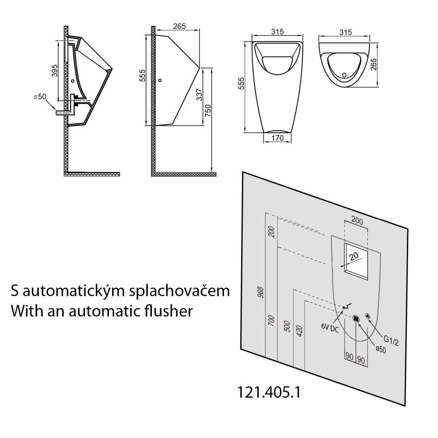 Bruckner - Urinal SCHWARN rear inlet, rear waste ceramics/white