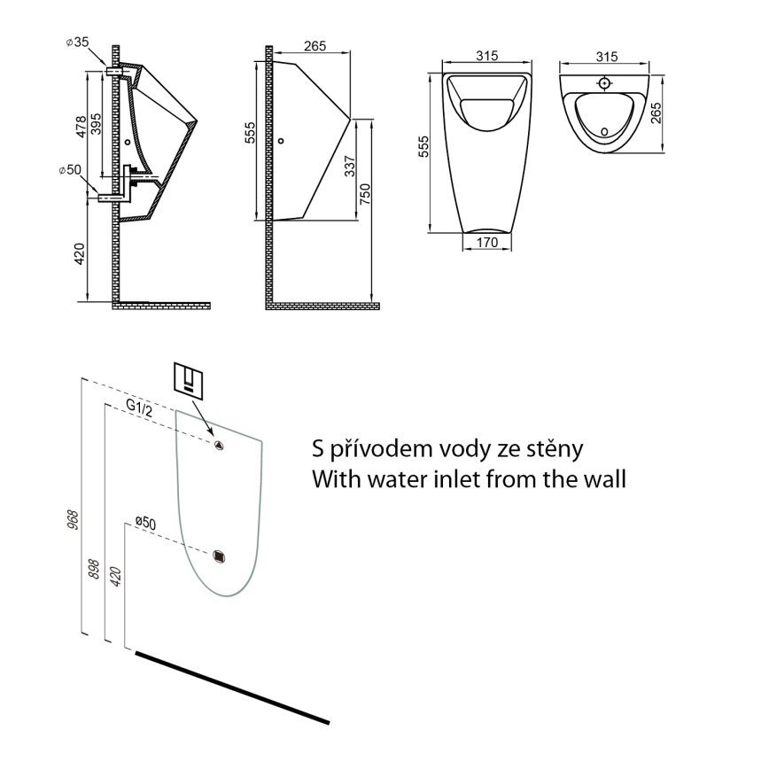 Bruckner - Urinal SCHWARN rear inlet, rear waste ceramics/white
