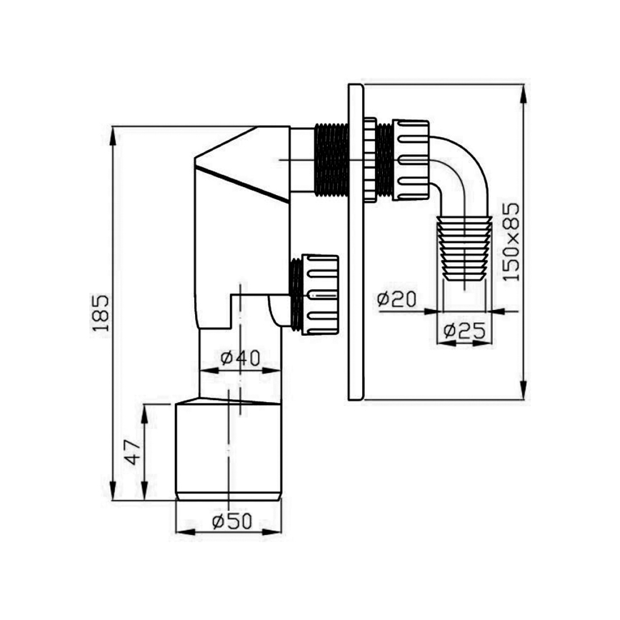 Bruckner - Washing machine siphon for concealed installation DN40/50 polished stainless steel