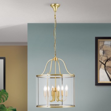 BRUNO chain-hung chandelier 6xE14/40W/230V, Ø 43 cm, gold