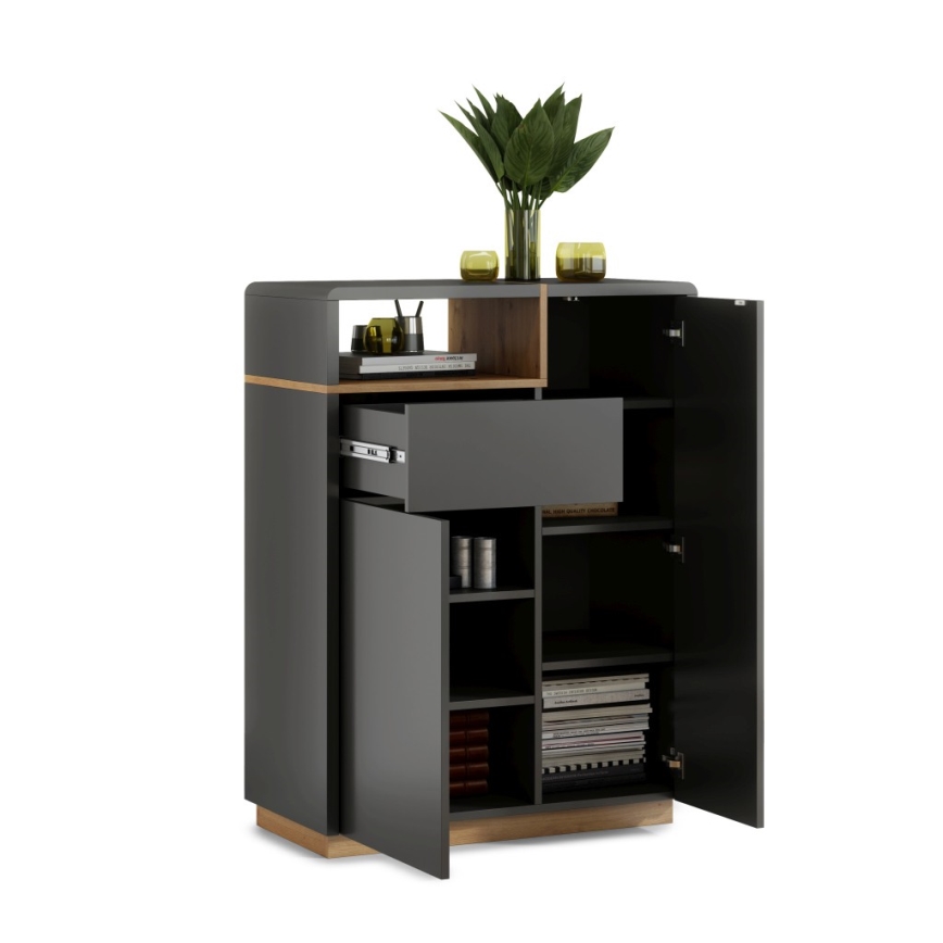 Cabinet with drawer FRED anthracite/oak artisan