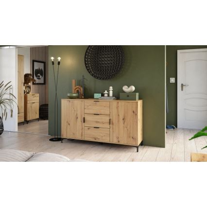 Cabinet with drawers and small door LORA oak artisan
