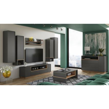 Cabinet with open shelf FRED anthracite/oak artisan