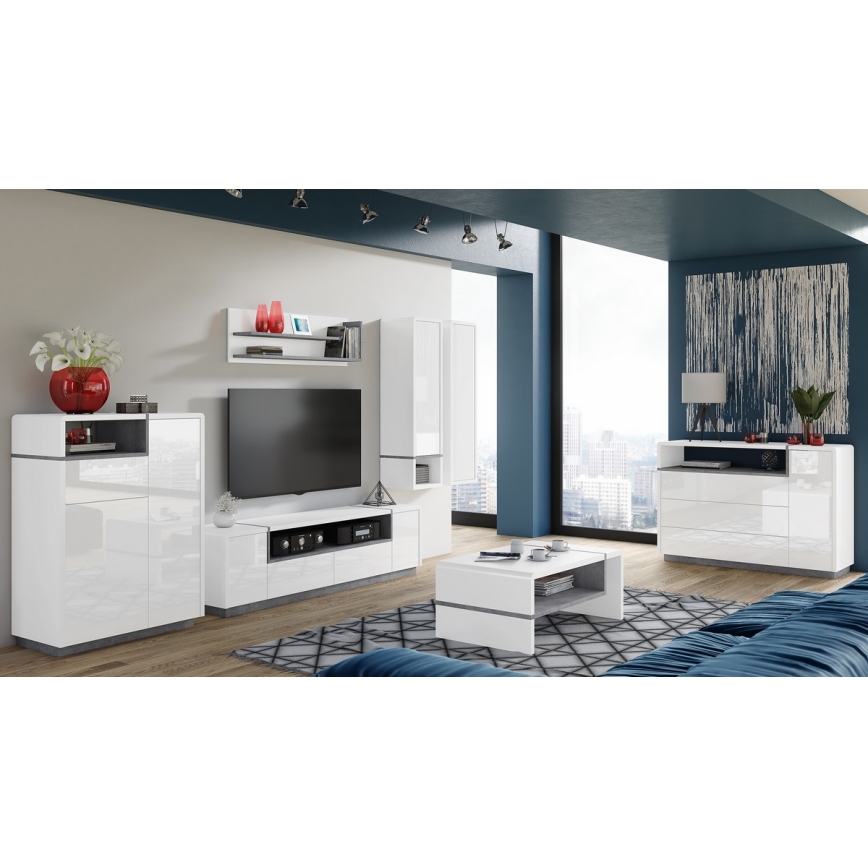 Cabinet with open shelf FRED white/grey