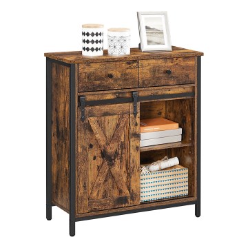 Cabinet with sliding doors and drawers FIRA brown/black